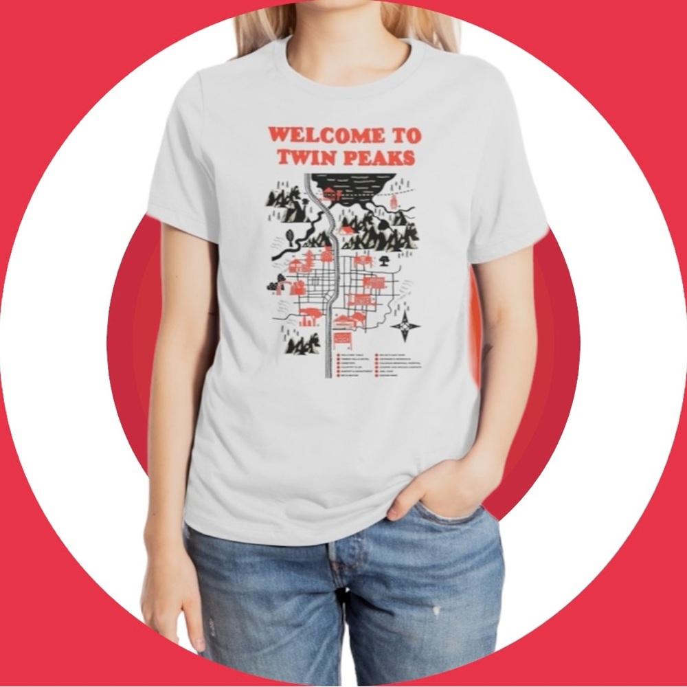 THREADLESS Gray/Red/Black “Welcome To Twin Peaks” Graphic Girly Tee, Size L.